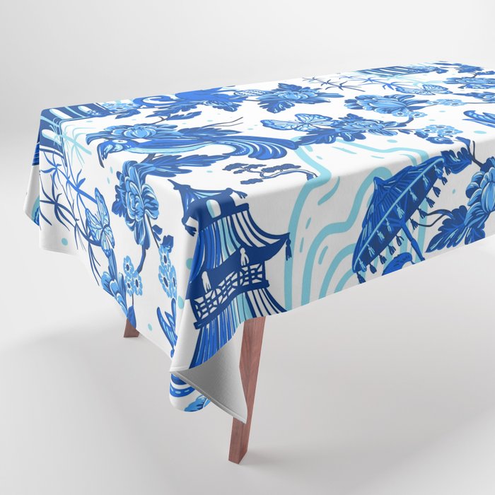 Chinoiserie Monkey Umbrella Pagodas Tablecloth Gallery Image 1
