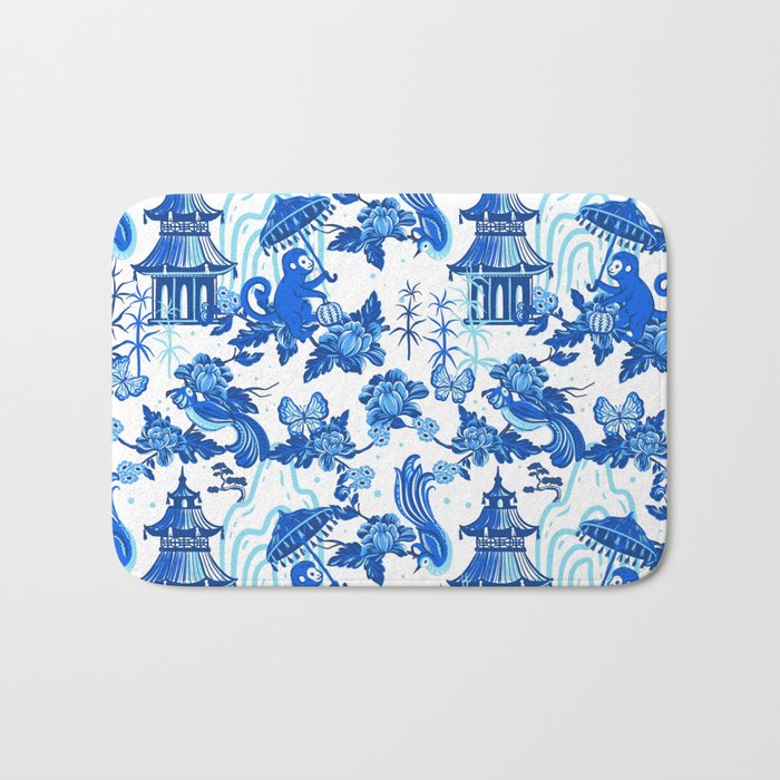Chinoiserie Monkey Umbrella Pagodas Bath Mat Gallery Image 1