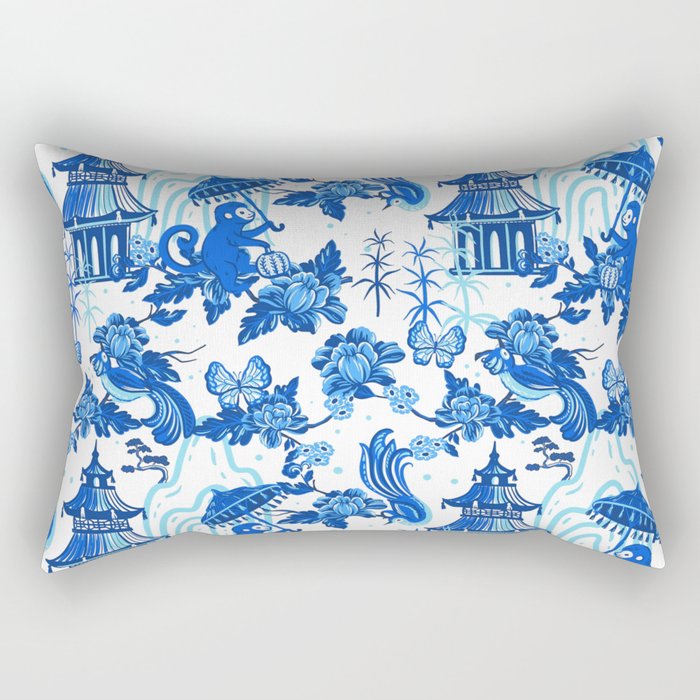 Chinoiserie Monkey Umbrella Pagodas Rectangular Pillow Gallery Image 1