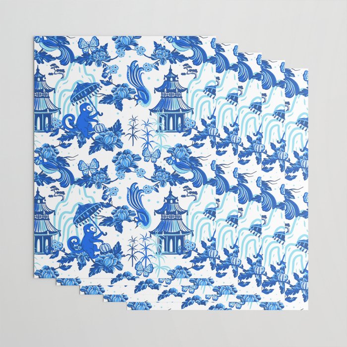 Chinoiserie Monkey Umbrella Pagodas Wrapping Paper Gallery Image 3