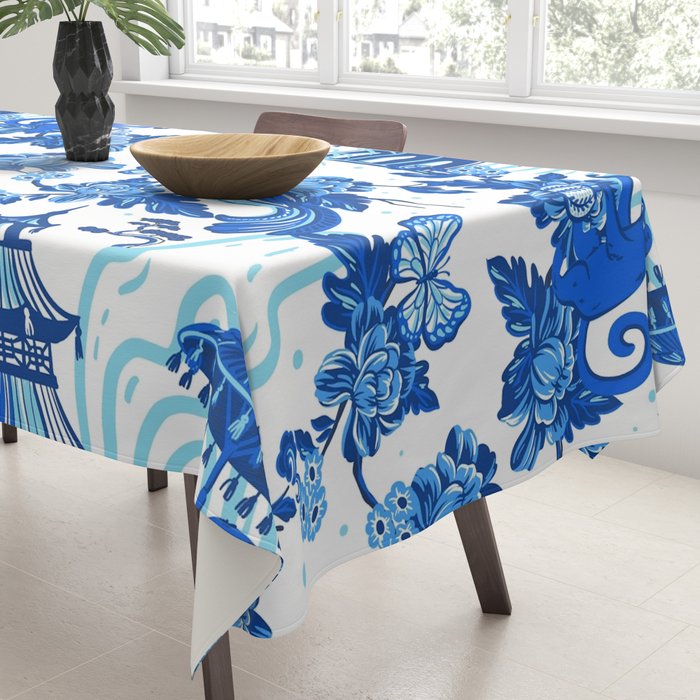 Chinoiserie Monkey Umbrella Pagodas Tablecloth Gallery Image 3