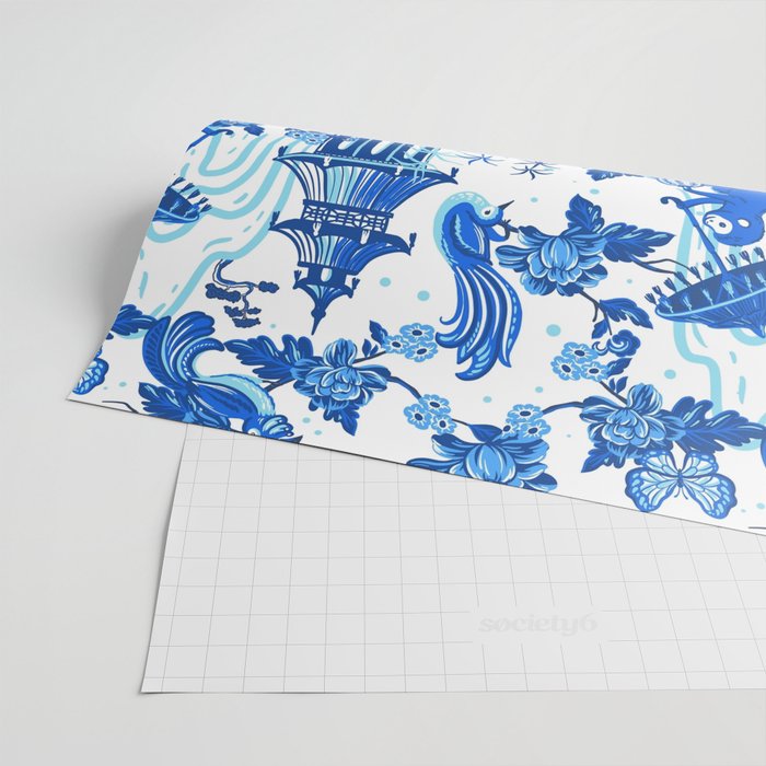 Chinoiserie Monkey Umbrella Pagodas Wrapping Paper Gallery Image 2