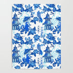 Chinoiserie Monkey Umbrella Pagodas Poster Gallery Image 4
