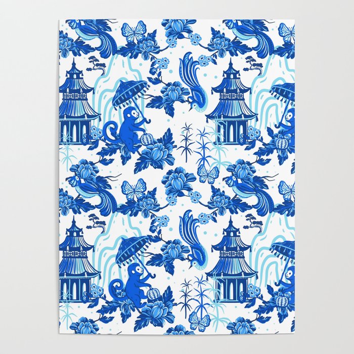 Chinoiserie Monkey Umbrella Pagodas Poster Gallery Image 4