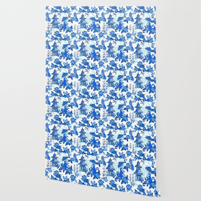 Chinoiserie Monkey Umbrella Pagodas Wallpaper Gallery Image 2