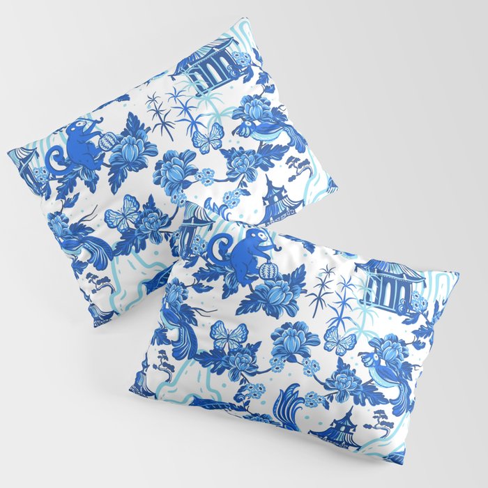 Chinoiserie Monkey Umbrella Pagodas Pillow Sham Gallery Image 1