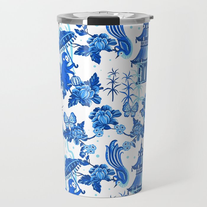 Chinoiserie Monkey Umbrella Pagodas Travel Mug Gallery Image 1