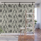 Black Alien Abduction Toile De Jouy Pattern Wall Mural Gallery Image 1