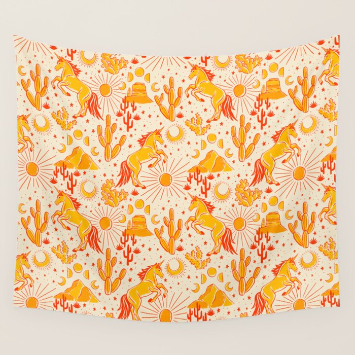 Desert Unicorn - yellow and red-orange Wall Tapestry Gallery Image 1