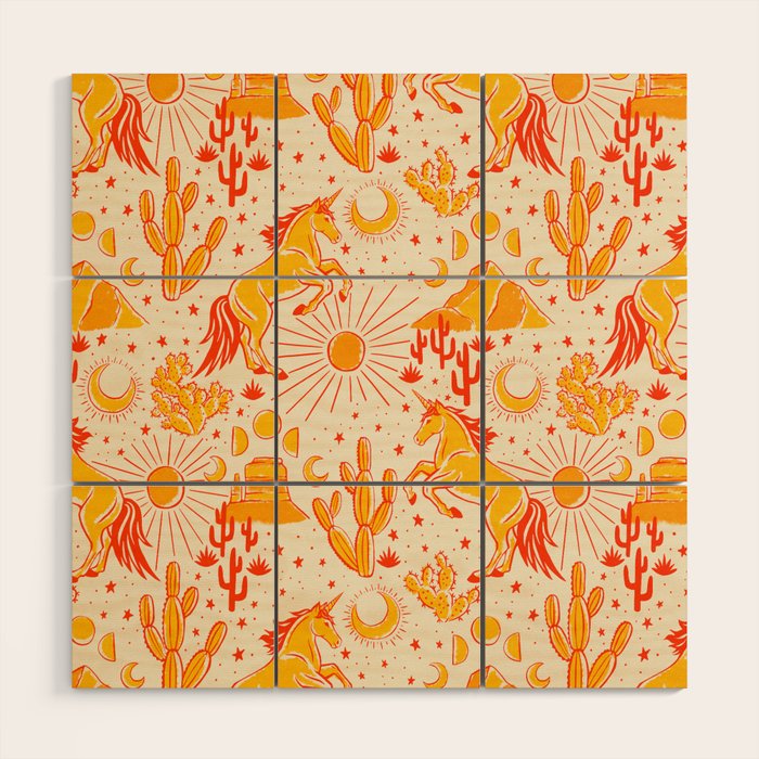 Desert Unicorn - yellow and red-orange Wood Wall Art Gallery Image 1