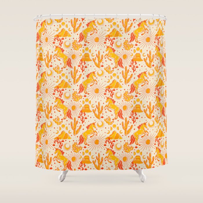 Desert Unicorn - yellow and red-orange Shower Curtain Gallery Image 1