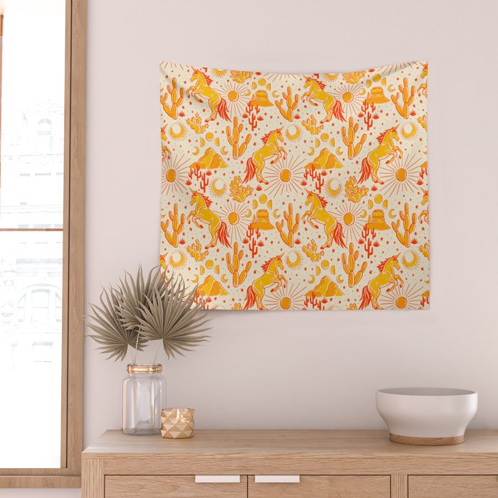 Desert Unicorn - yellow and red-orange Wall Tapestry Gallery Image 2