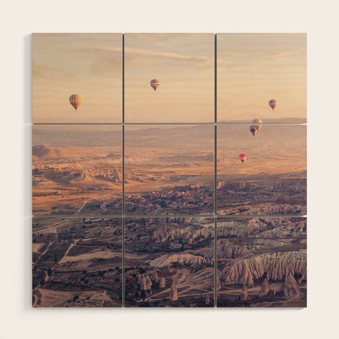 Sunrise Hot Air Balloon Flight Wood Wall Art Gallery Image 1