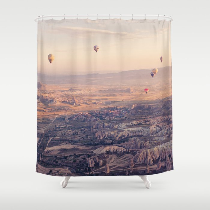 Sunrise Hot Air Balloon Flight Shower Curtain Gallery Image 1