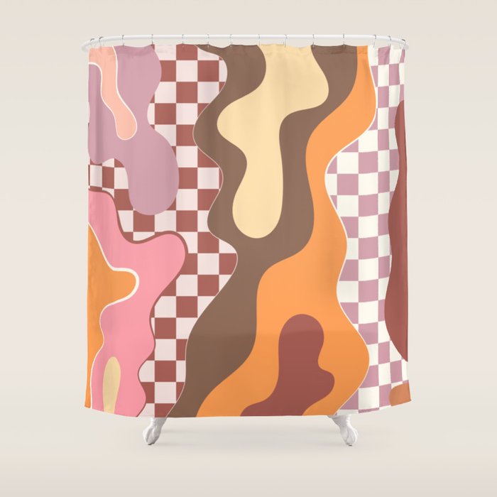 Abstract Swirls with Check Shower Curtain Gallery Image 1