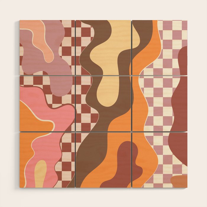 Abstract Swirls with Check Wood Wall Art Gallery Image 1