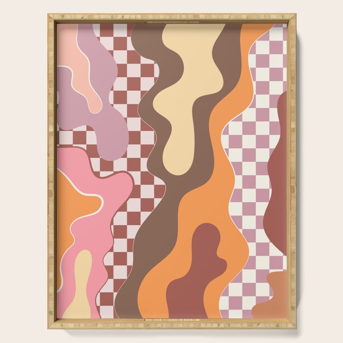 Abstract Swirls with Check Serving Tray Gallery Image 1