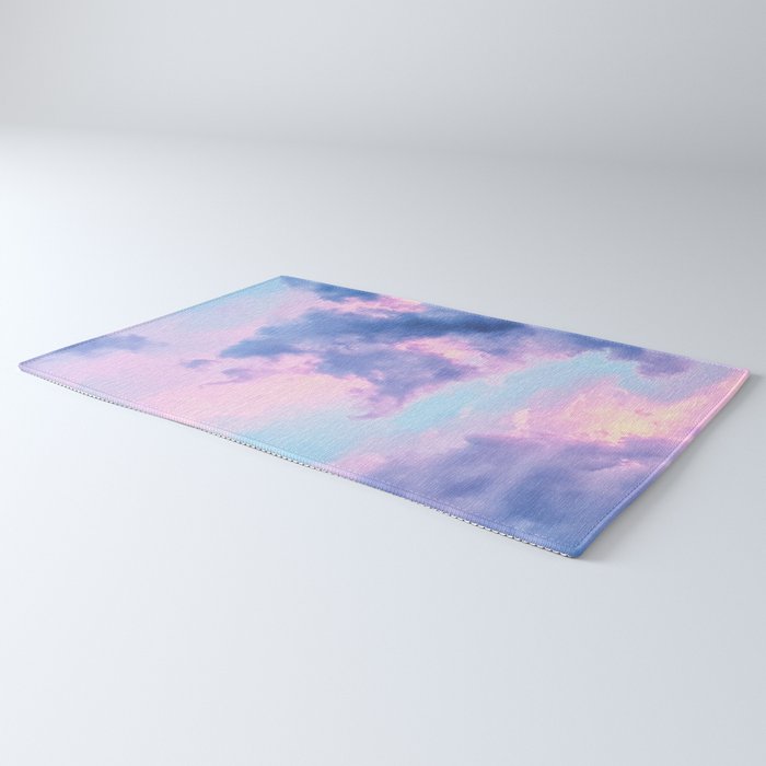 Pastel Purple Lilac Fluffy Fantasy Fairytale Sunset Clouds In The Sky Rug Gallery Image 3