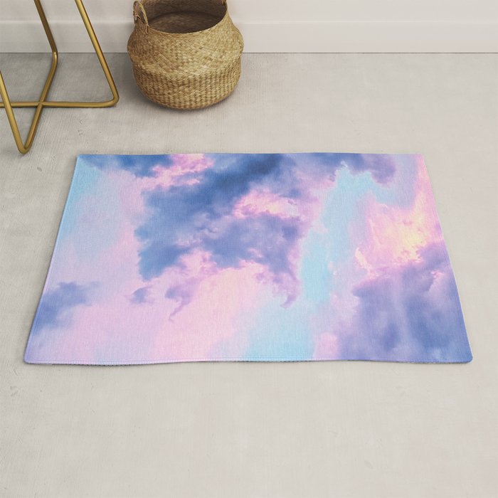 Pastel Purple Lilac Fluffy Fantasy Fairytale Sunset Clouds In The Sky Rug Gallery Image 1