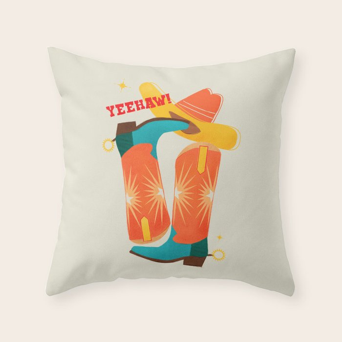 Yeehaw! Bright Cowboy Boots Throw Pillow Gallery Image 1