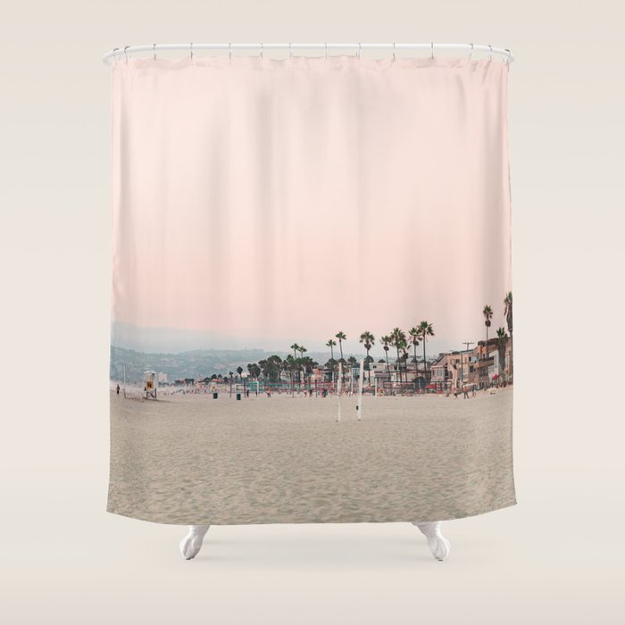California Pink Beach Sunset Photography Shower Curtain Gallery Image 1
