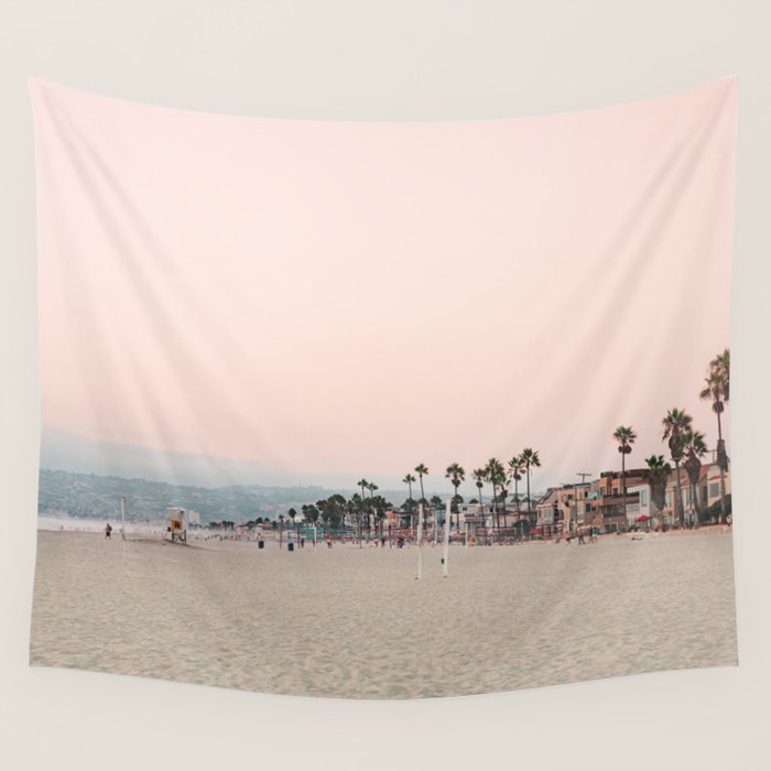 California Pink Beach Sunset Photography Wall Tapestry Gallery Image 1