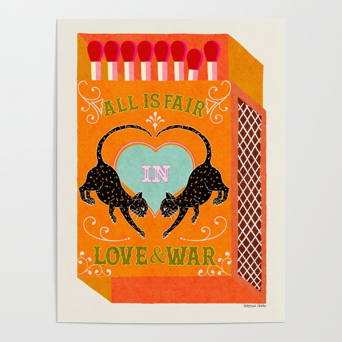 All is Fair in Love and War Vintage Matchbox Tropical Orange Palette with Leopard Poster Gallery Image 1
