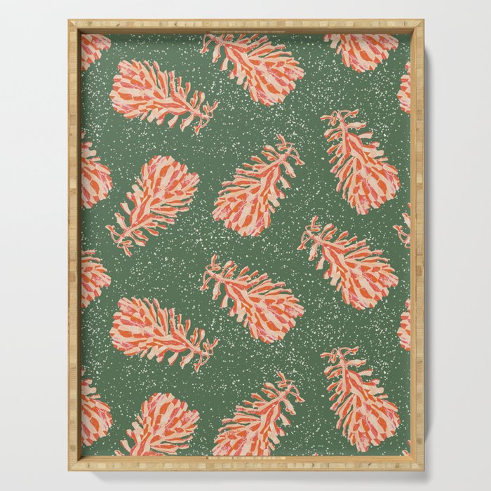 Dancing Pinecones in Sage Green & Red Serving Tray Gallery Image 1