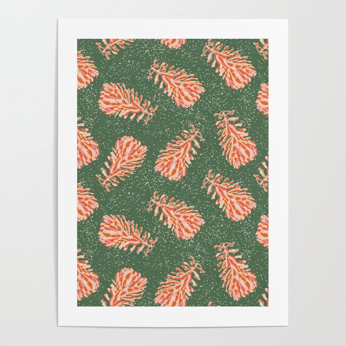 Dancing Pinecones in Sage Green & Red Poster Gallery Image 1