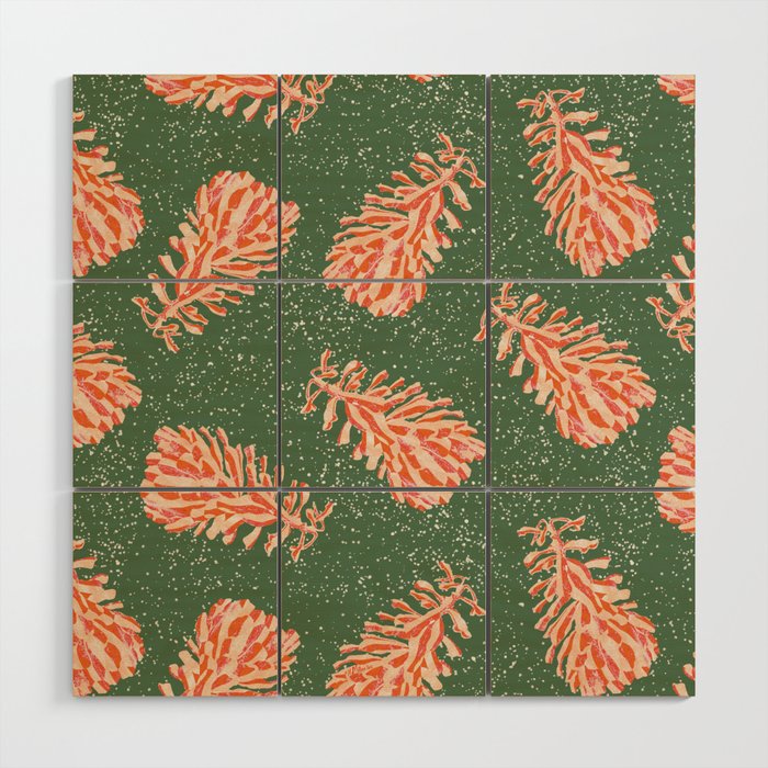 Dancing Pinecones in Sage Green & Red Wood Wall Art Gallery Image 1
