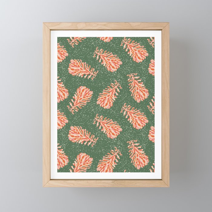 Dancing Pinecones in Sage Green & Red Mini Art Print Gallery Image 1