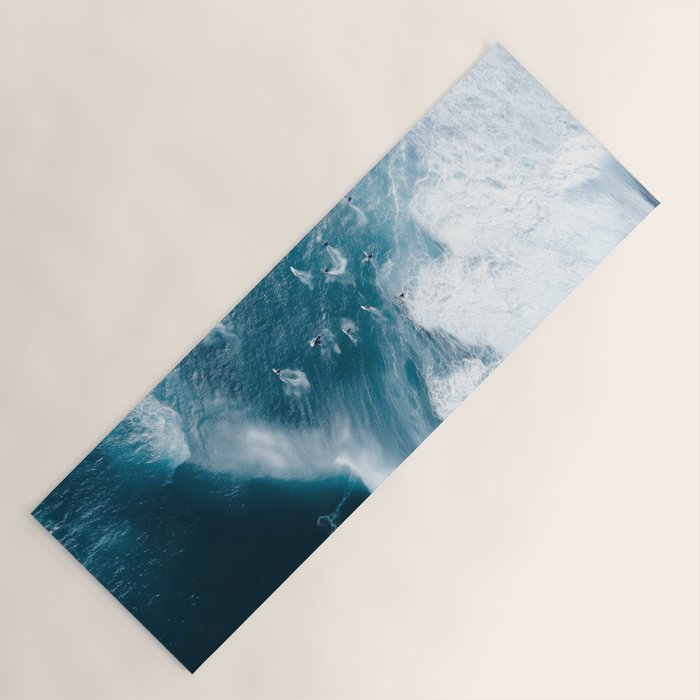 Surfers in Motion - Aerial Ocean Wave Photography Yoga Mat Gallery Image 1