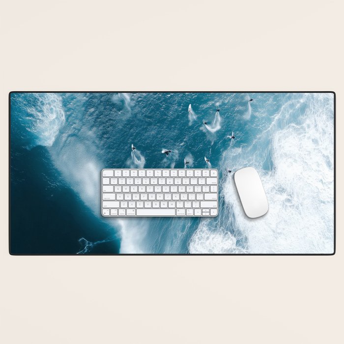 Surfers in Motion - Aerial Ocean Wave Photography Desk Mat Gallery Image 1