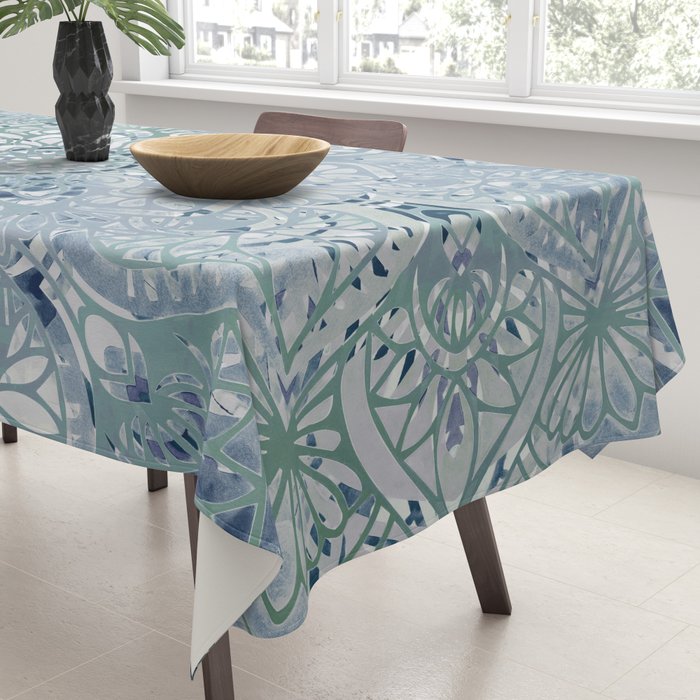 Yoga, Mandala, Green and Blue, Wall Art Boho Tablecloth Gallery Image 3