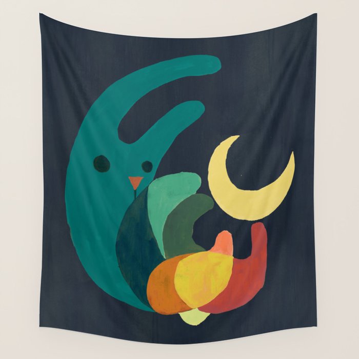 Rabbit and crescent moon Wall Tapestry Gallery Image 1