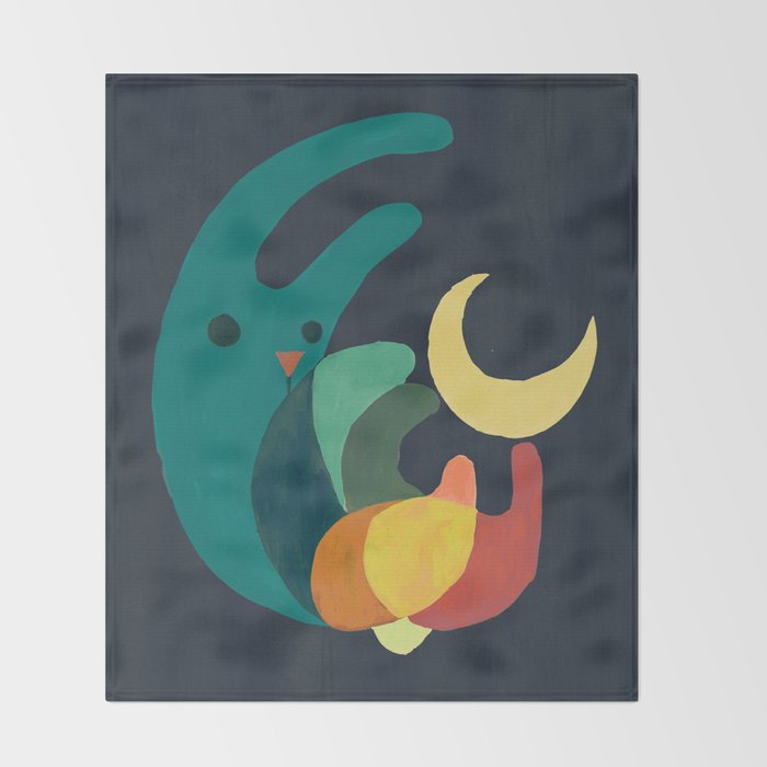 Rabbit and crescent moon Throw Blanket Gallery Image 2
