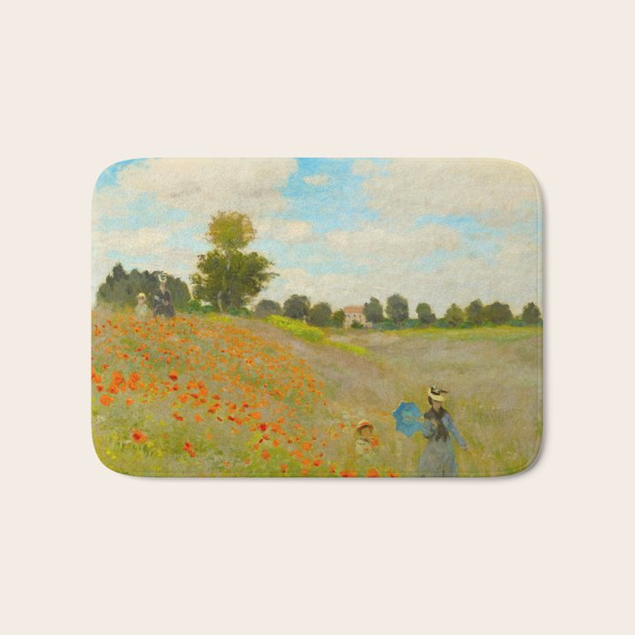Claude Monet Impressionist Landscape Oil Painting Poppy Field Bath Mat Gallery Image 1