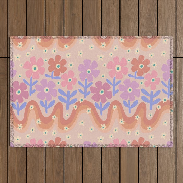 70s Retro Floral vibe Outdoor Rug Gallery Image 1