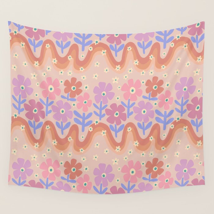 70s Retro Floral vibe Wall Tapestry Gallery Image 1