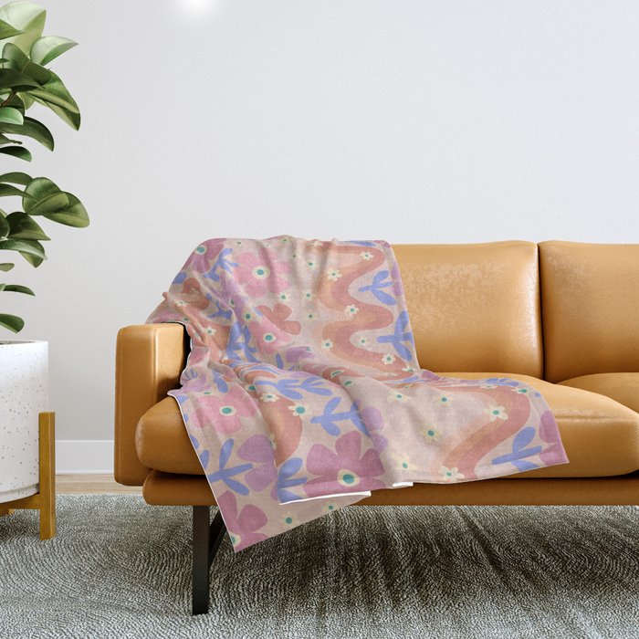 70s Retro Floral vibe Throw Blanket Gallery Image 1