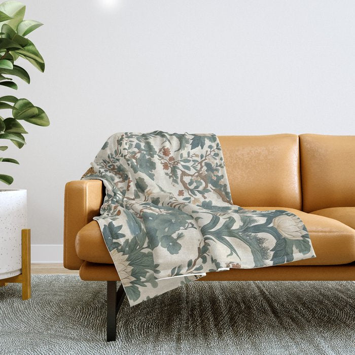 Tigers in Romantic Botanica Throw Blanket Gallery Image 1