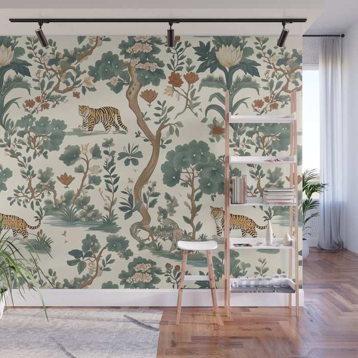Tigers in Romantic Botanica Wall Mural Gallery Image 1
