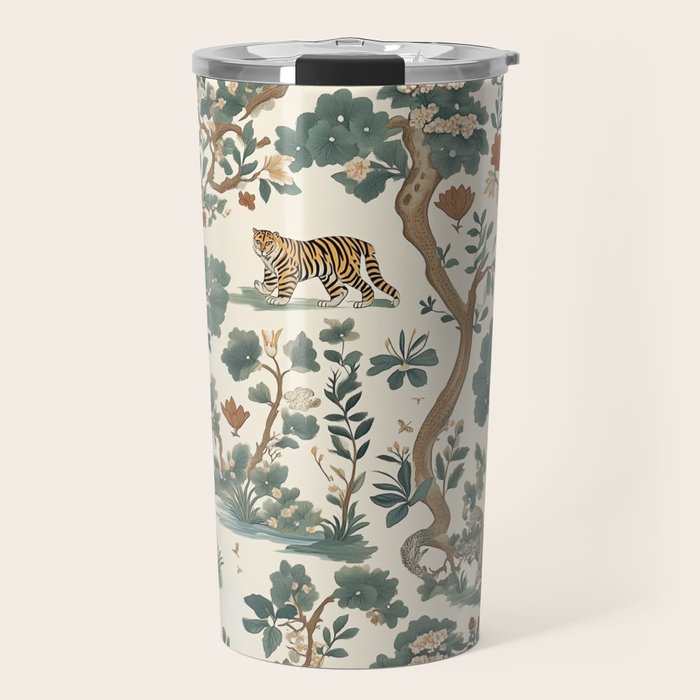 Tigers in Romantic Botanica Travel Mug Gallery Image 1