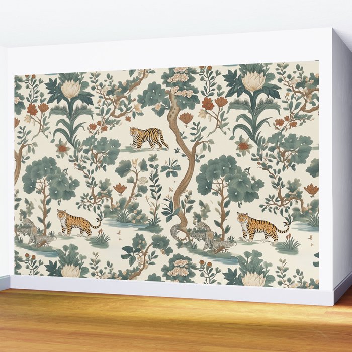 Tigers in Romantic Botanica Wall Mural Gallery Image 2