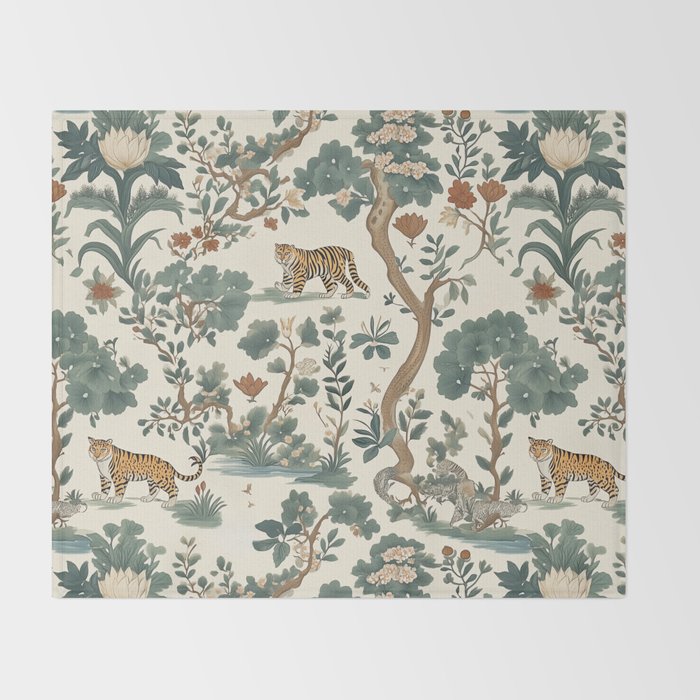 Tigers in Romantic Botanica Throw Blanket Gallery Image 2