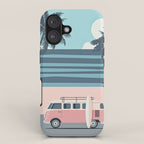 Surfer Graphic Beach Palm-Tree Camper-Van Art iPhone Case Gallery Image 1