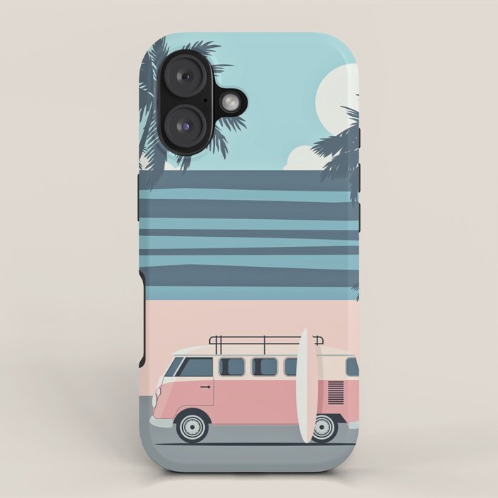 Surfer Graphic Beach Palm-Tree Camper-Van Art iPhone Case Gallery Image 1