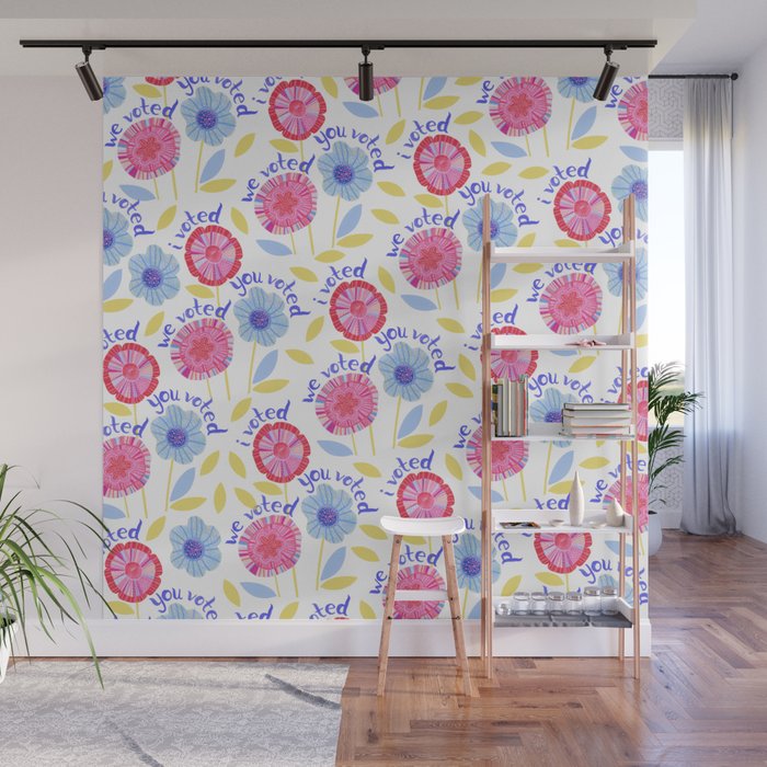 United We Grow - Vote | Floral in Red, Pink, & Blue Wall Mural Gallery Image 1