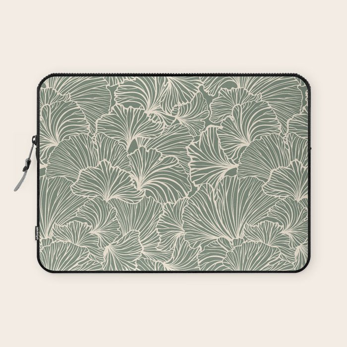 Decorative Nature Pattern, Sage Green and Ivory, Floral Prints Laptop Sleeve Gallery Image 1