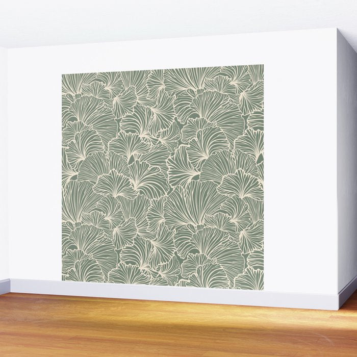 Decorative Nature Pattern, Sage Green and Ivory, Floral Prints Wall Mural Gallery Image 2